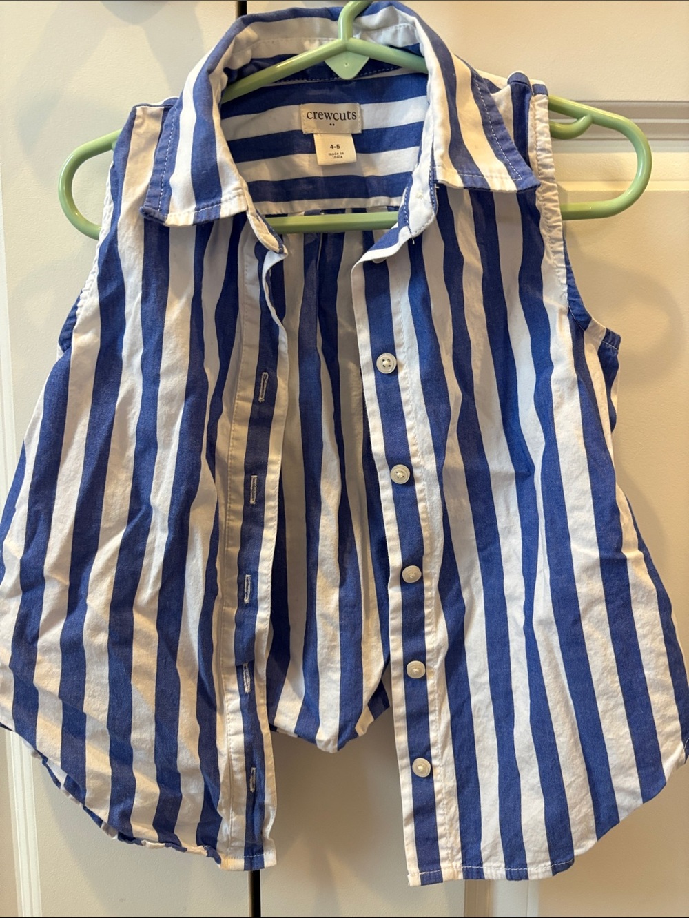 Crewcuts Blue & White Vertical Stripe Sleeveless Button-Down Top
